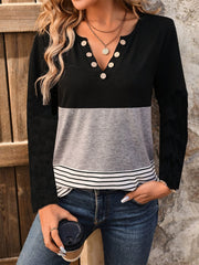 Notched Long Sleeve T-Shirt - Trendsi