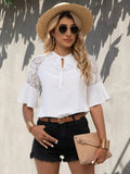 Lace Detail Tie Neck Half Sleeve Blouse - Trendsi