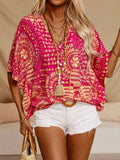 Printed V-Neck Half Sleeve Top - Trendsi