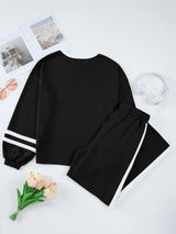 Contrast Trim Round Neck Top and Pants Set - Trendsi - Flyclothing LLC