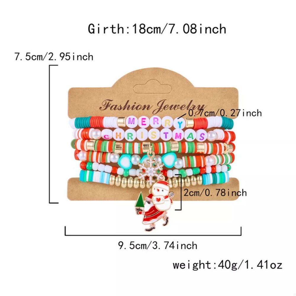 6 Piece Christmas Beaded Bracelet - Trendsi - Flyclothing LLC