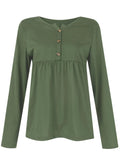 Half Button Long Sleeve T-Shirt - Trendsi
