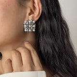 Pearl Grid Square Stud Earrings - Trendsi - Flyclothing LLC