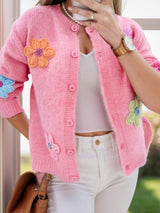 Flower Dropped Shoulder Long Sleeve Cardigan - Trendsi - Flyclothing LLC