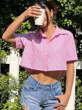 Bow Back Striped Short Sleeve Shirt - Trendsi
