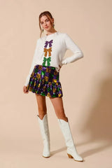 SO ME Mardi Gras Checker Sequins Mini Skirt - Trendsi - Flyclothing LLC