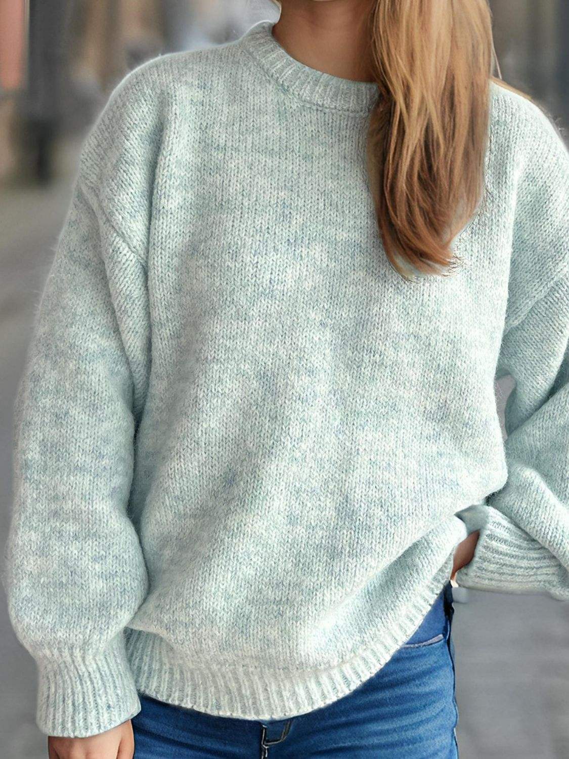 Round Neck Long Sleeve Sweater - Trendsi - Flyclothing LLC