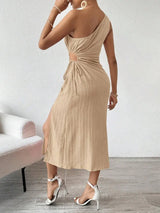 Side Slit Cutout Single Shoulder Dress - Trendsi - Flyclothing LLC