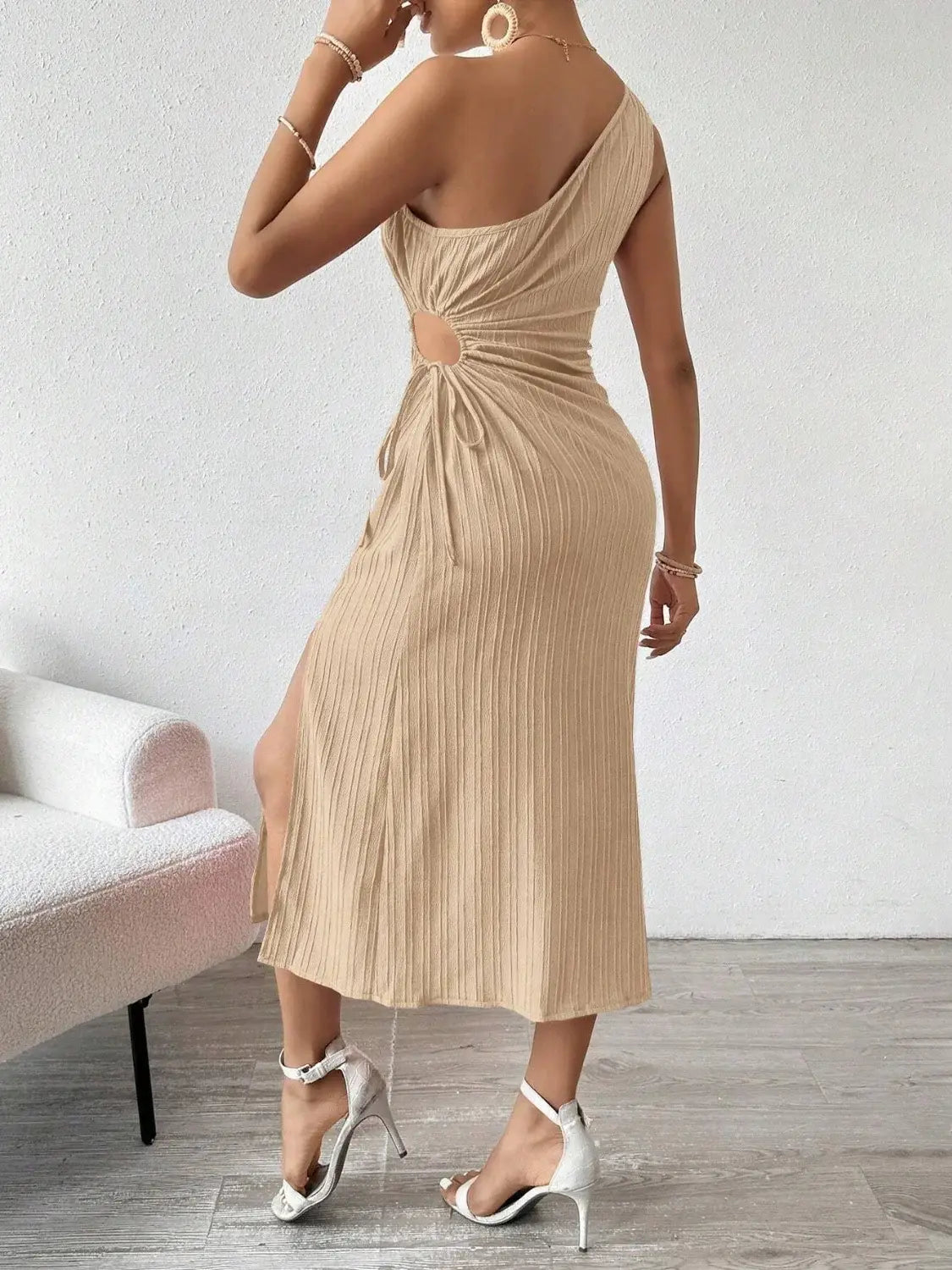 Side Slit Cutout Single Shoulder Dress - Trendsi - Flyclothing LLC