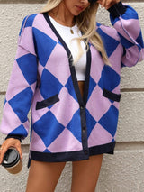 Checkered Dropped Shoulder Long Sleeve Cardigan - Trendsi - Flyclothing LLC