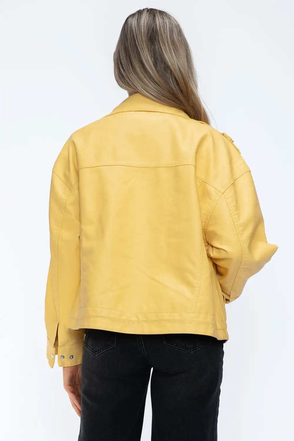 How Dare U Drawstring Hem PU Leather Zip Up Jacket - Trendsi - Flyclothing LLC