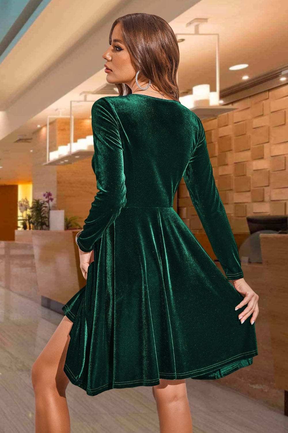 Round Neck Long Sleeve Knee Length Dress - Trendsi - Flyclothing LLC