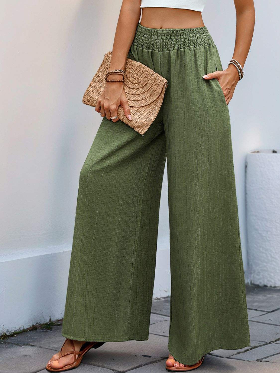 Perfee Smocked Wide Leg Pants - Trendsi - Flyclothing LLC