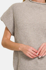 Zenana Short Sleeve Mock Neck Sweater - Trendsi - Flyclothing LLC