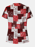 Printed Notched Short Sleeve Blouse - Trendsi