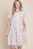BOMBOM Printed Round Neck Short Sleeve Tee Dress - Trendsi