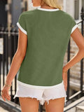 Contrast Trim Round Neck Cap Sleeve Top - Trendsi