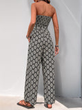 Perfee Printed Smocked Sleeveless Jumpsuit - Trendsi