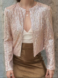 Full Size Sequin Open Front Cropped Jacket - Trendsi