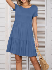 Round Neck Short Sleeve Mini Tee Dress - Trendsi