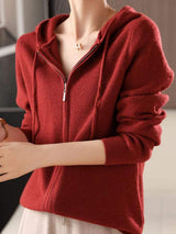 Drawstring Zip Up Long Sleeve Hooded Sweater - Trendsi - Flyclothing LLC