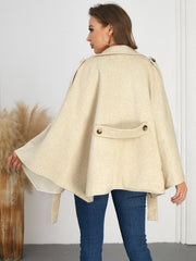 Double-Breasted Tie Waist Poncho - Trendsi