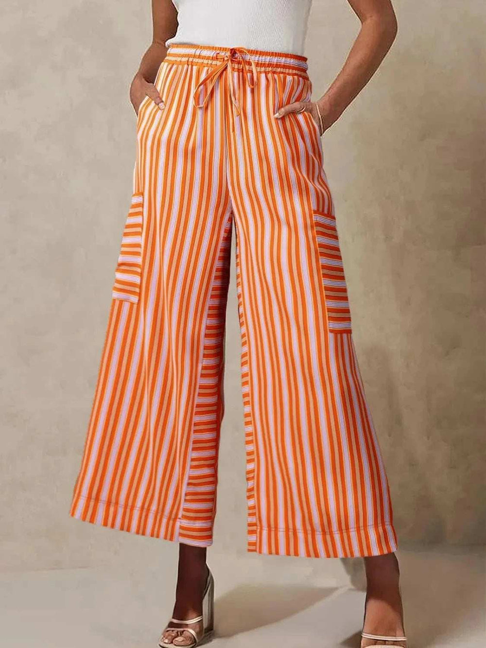 Contrast Striped Wide leg Pants - Trendsi - Flyclothing LLC