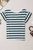 Striped V-Neck Flounce Sleeve Top - Trendsi - Flyclothing LLC