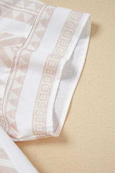 Geometric Jacquard Notched Half Sleeve Blouse - Trendsi - Flyclothing LLC