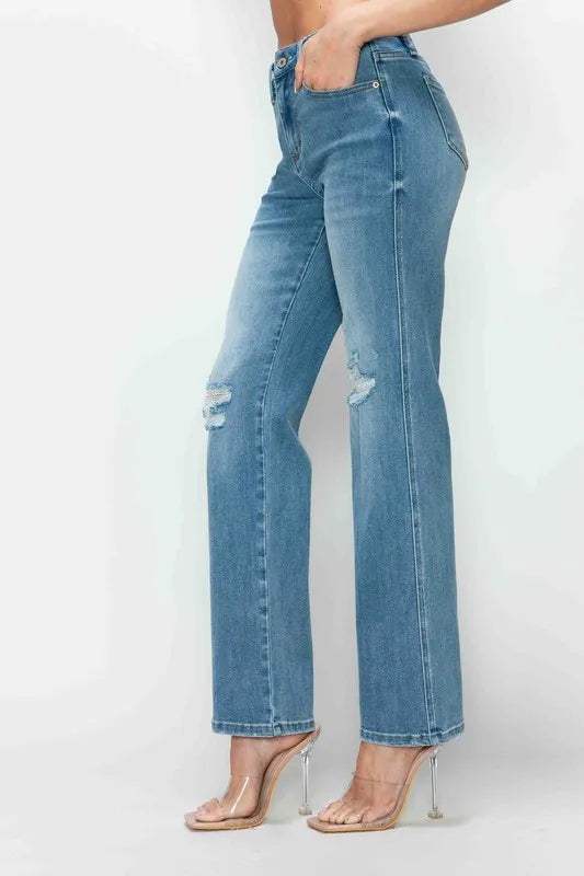 bytos Full Size Distressed High Rise Straight Jeans - Trendsi - Flyclothing LLC