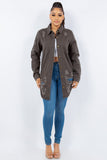 American Bazi Distressed Button Up Long Sleeve Denim Jacket - Trendsi