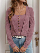 Perfee Square Neck Long Sleeve T-Shirt - Trendsi - Flyclothing LLC