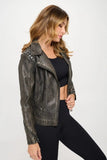 Coalition LA Studded Classic Moto Faux Leather Jacket - Trendsi