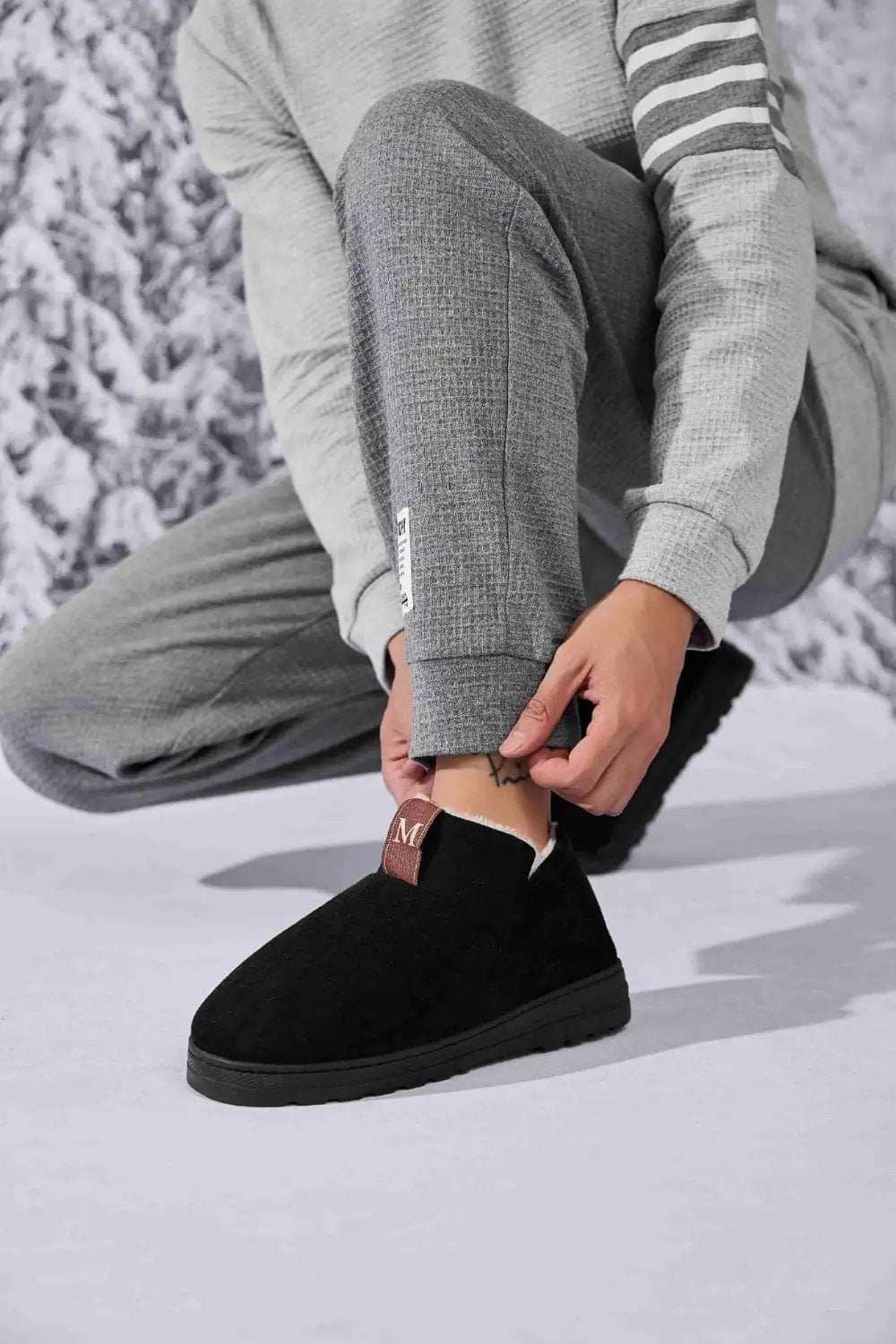 Letter M Suede Round Toe Slippers - Trendsi - Flyclothing LLC
