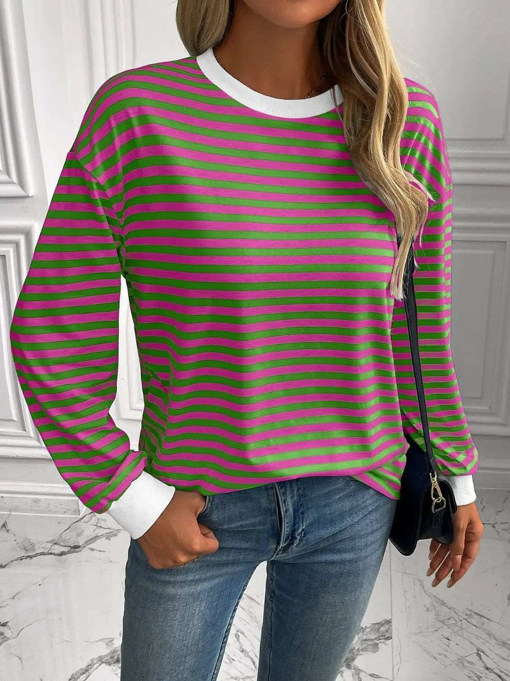 Ivy Lane Striped Round Neck Long Sleeve Sweatshirt - Trendsi - Flyclothing LLC