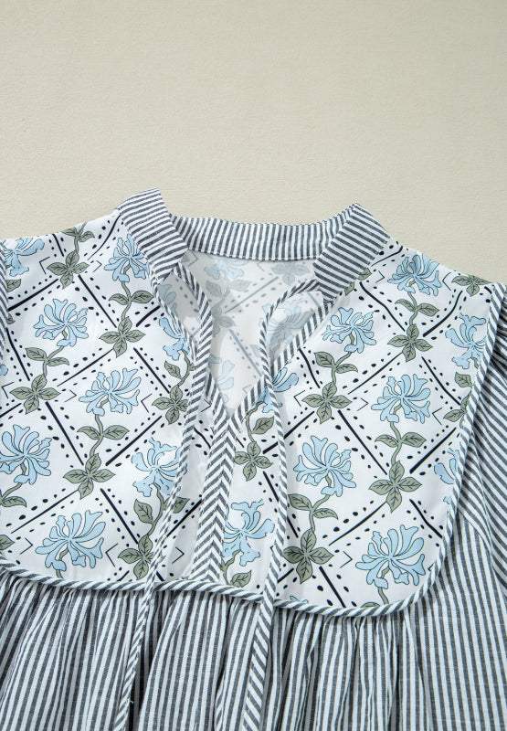 Tied Floral Printed Striped Long Sleeve Dress - Trendsi - Flyclothing LLC