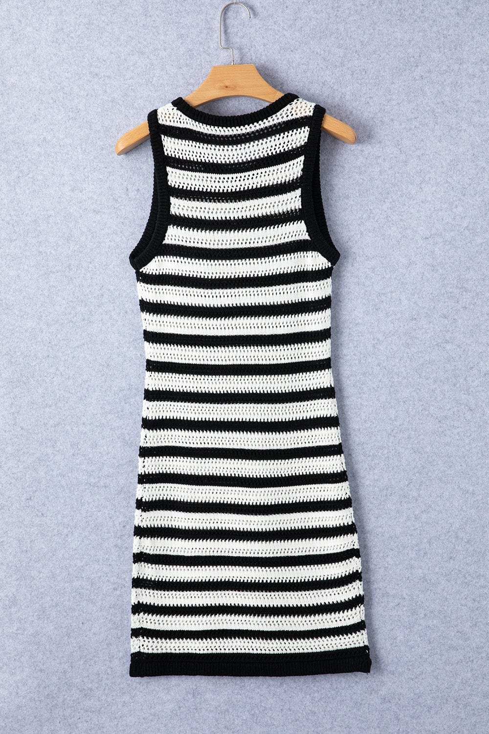 Openwork Striped Wide Strap Knit Dress - Trendsi - Flyclothing LLC