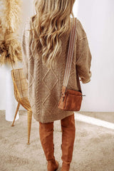 Cable-Knit Round Neck Sweater Dress - Trendsi - Flyclothing LLC