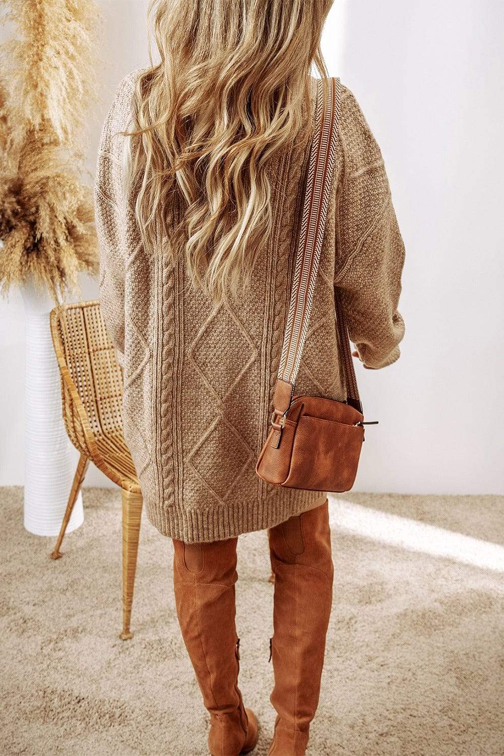Cable-Knit Round Neck Sweater Dress - Trendsi - Flyclothing LLC