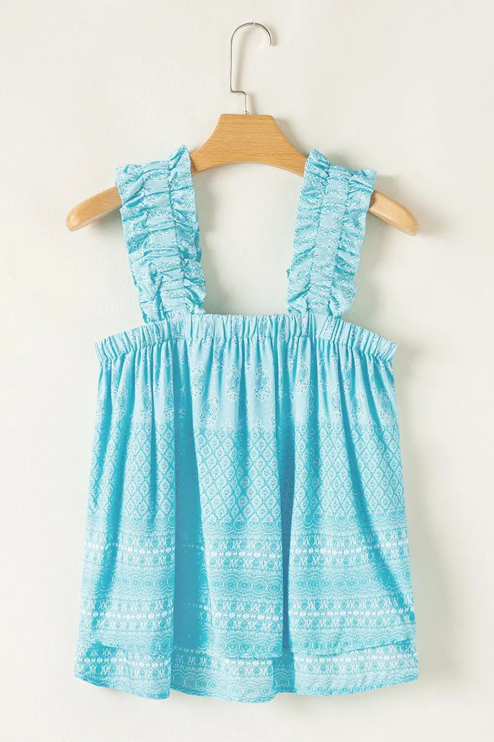 Printed Ruffled Wide Straps Tank - Trendsi - Flyclothing LLC