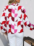 Frill Notched Long Sleeve Blouse - Trendsi