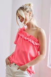BiBi Ruffled Asymmetrical Crepe One Shoulder Top - Trendsi - Flyclothing LLC