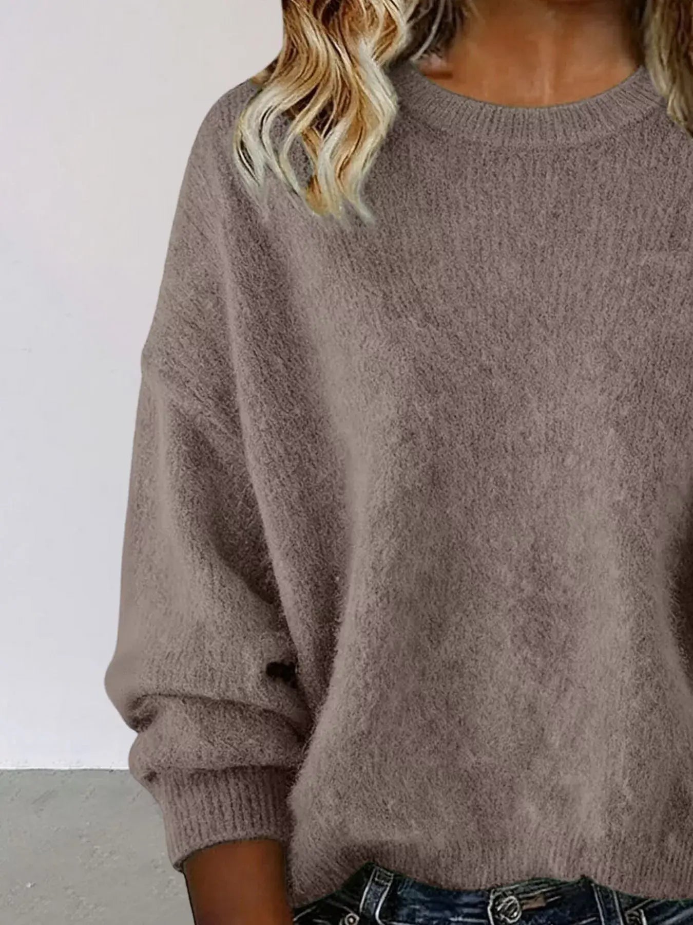 Full Size Round Neck Dropped Shoulder Sweater Plus Size - Trendsi - Flyclothing LLC