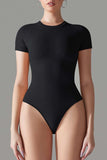 Round Neck Short Sleeve Active Bodysuit - Trendsi - Flyclothing LLC