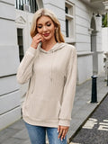 Ribbed Drawstring Long Sleeve Hoodie - Trendsi