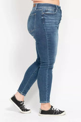 Judy Blue Full Size High Rise Button Fly Skinny Jeans Plus Size - Trendsi - Flyclothing LLC