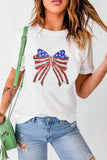 USA Flag Bow Knot Patched Crew Neck T Shirt - Trendsi