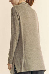 Davi & Dani Slit Mock Neck Long Sleeve Top - Trendsi - Flyclothing LLC