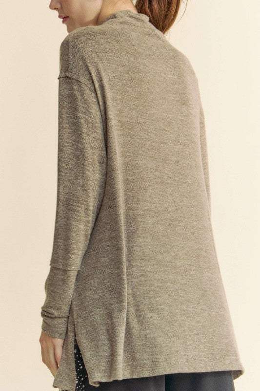 Davi & Dani Slit Mock Neck Long Sleeve Top - Trendsi - Flyclothing LLC