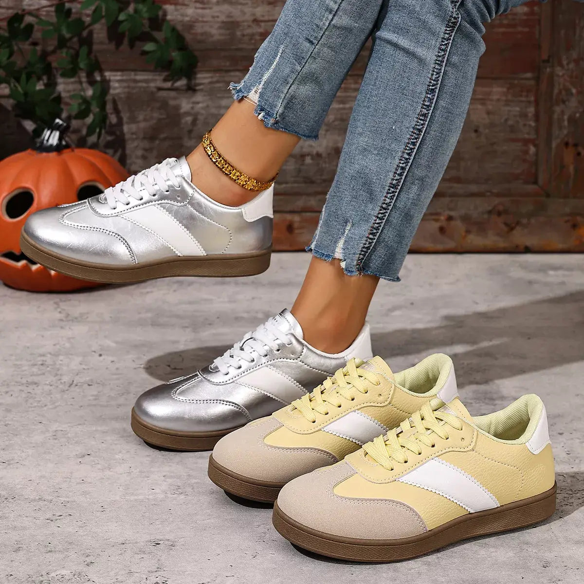 Round Toe Lace Up Sneakers - Trendsi - Flyclothing LLC